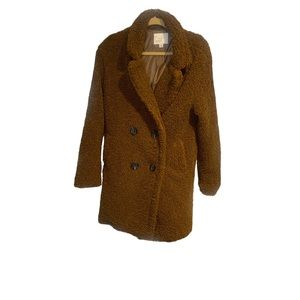 A New Day Teddy Fleece Coat Brown Double Breasted Women's Medium